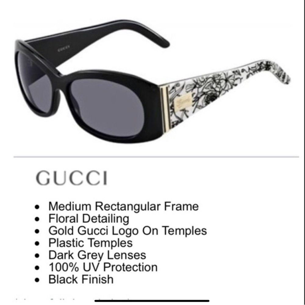 Gucci Black Sunglasses with Floral-Print Temples